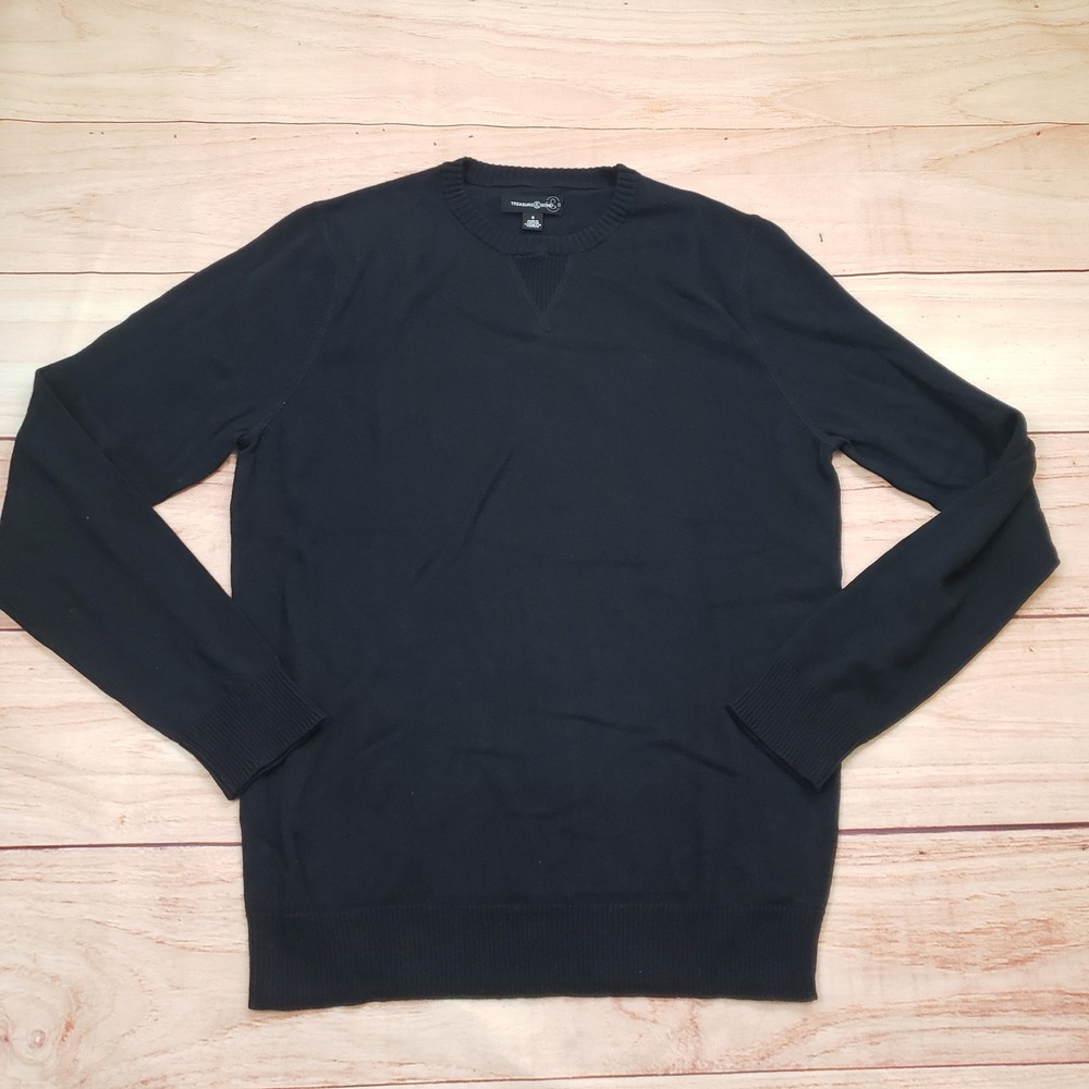 Treasure & Bond Sweater Womens Small Black Cotton Cashmere Crewneck Ribbed Trim